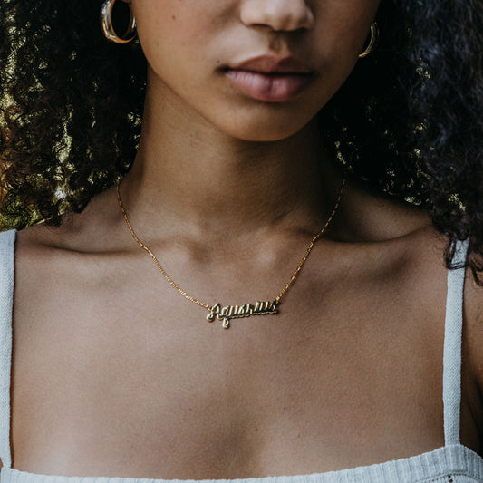 Zodiac Script Necklaces | Aquarius