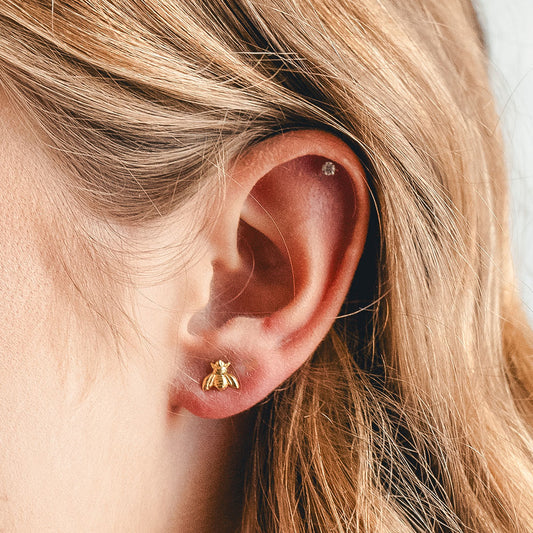 Gold Tiny Honey Bee Studs