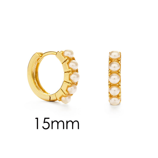 Five Pearl Huggie Hoop Earrings