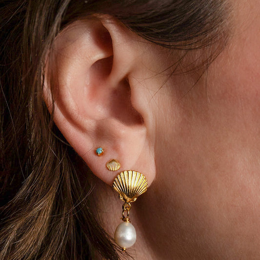 Seashell and Pearl Stud Earring Combo