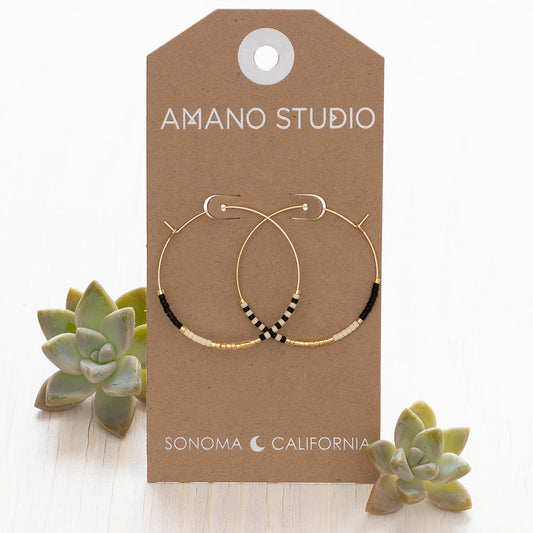 Miyuki Seed Bead Hoops | Black & Bone