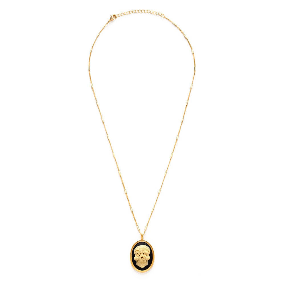 Mexican Sugar Skull Cameo Necklace