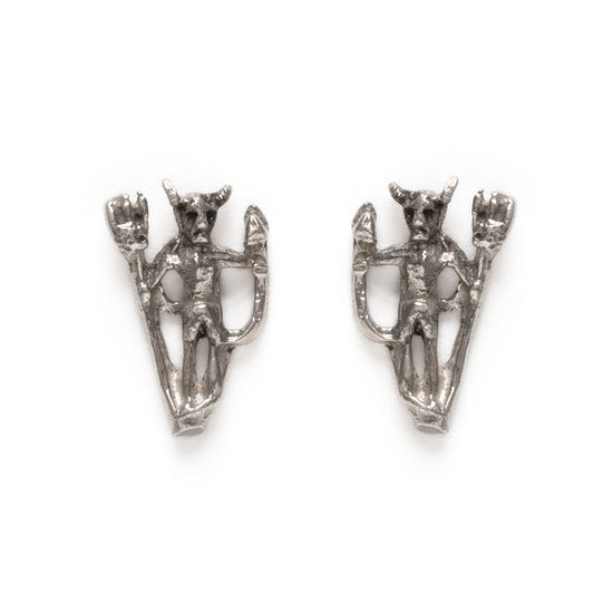 Tiny sterling silver devil stud earrings