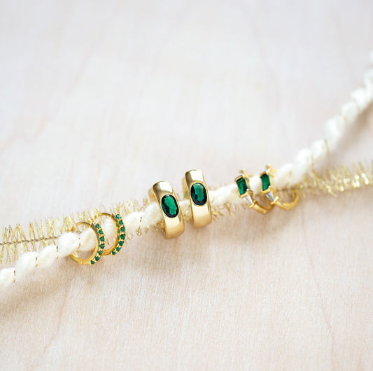 Emerald Green Crystal Huggie Hoops