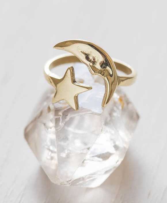 Crescent Moon and Star Ring