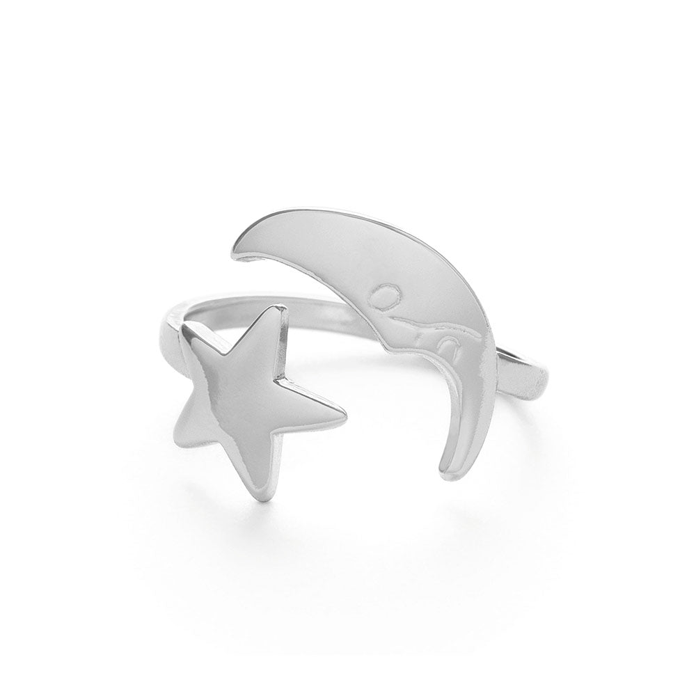 Crescent Moon and Star Ring