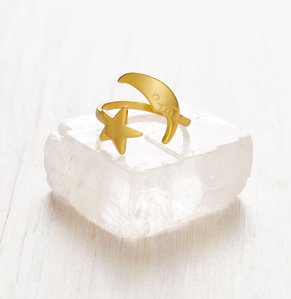 Crescent Moon and Star Ring