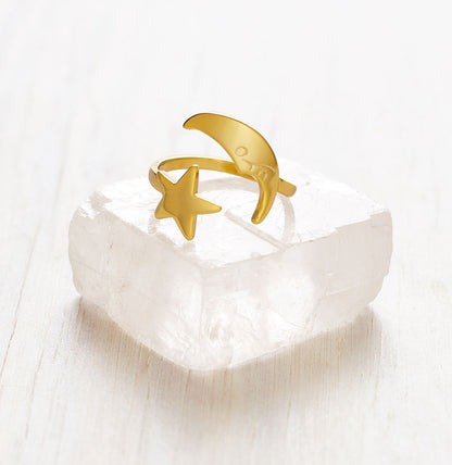 Crescent Moon and Star Ring