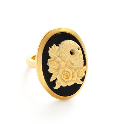 Sugar Skull and Roses Cameo Ring