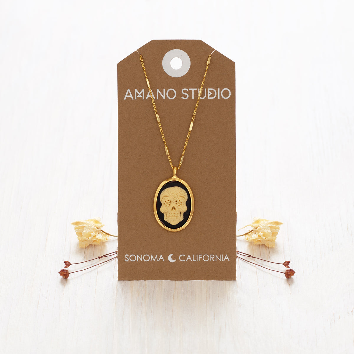 Mexican Sugar Skull Cameo Necklace