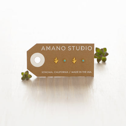Saguaro Cactus + Turquoise Stud Earring set