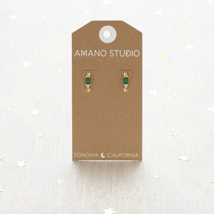 Tiny Emerald + Baguette Crystal Hoops
