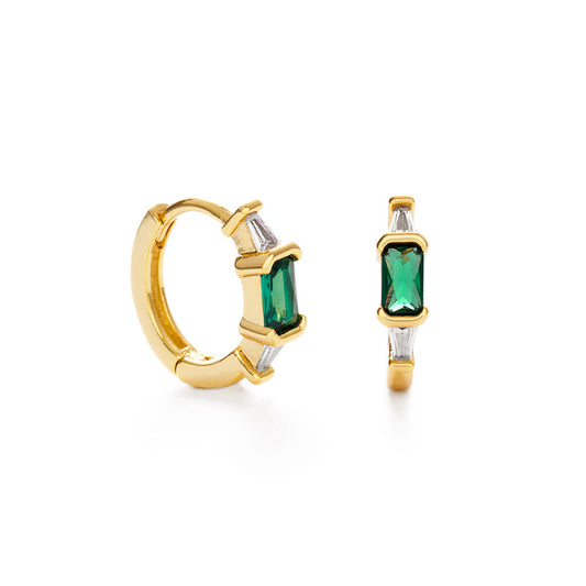 Tiny Emerald + Baguette Crystal Hoops