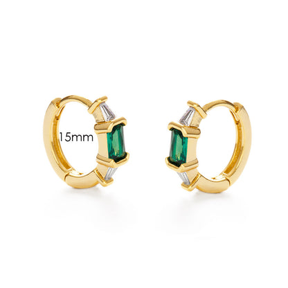 Tiny Emerald + Baguette Crystal Hoops