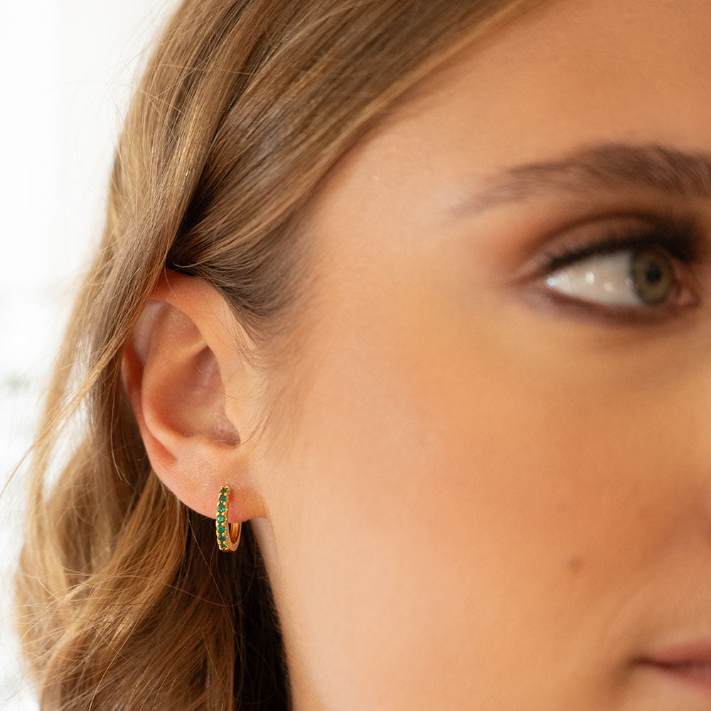 Emerald Green Crystal Huggie Hoops