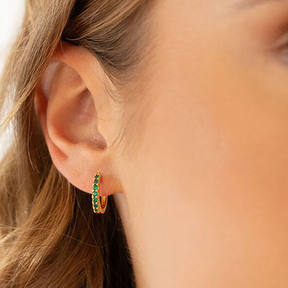 Emerald Green Crystal Huggie Hoops