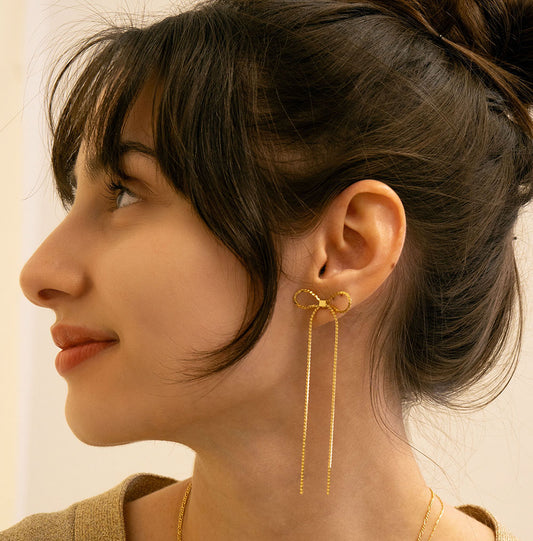 Long Bow Stud Earrings