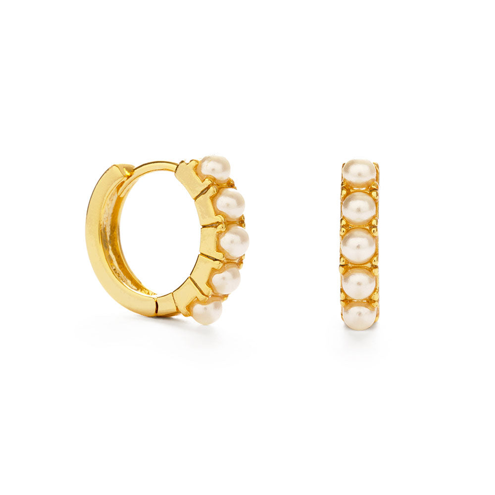 Five Pearl Huggie Hoop Earrings