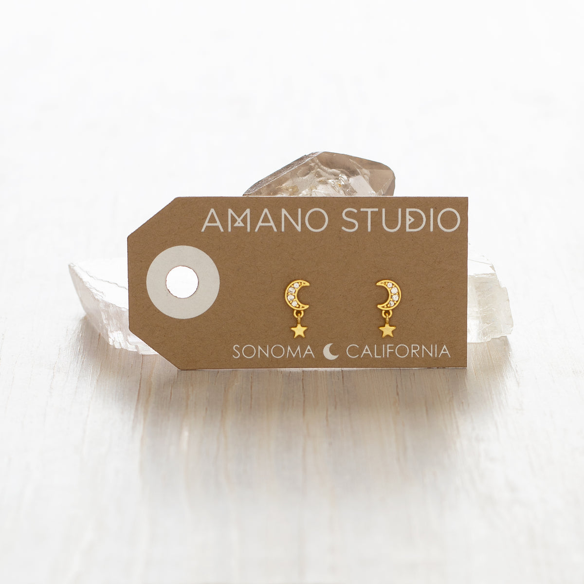 Crescent Moon and Star Stud Earrings