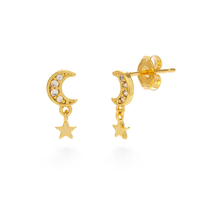 Crescent Moon and Star Stud Earrings