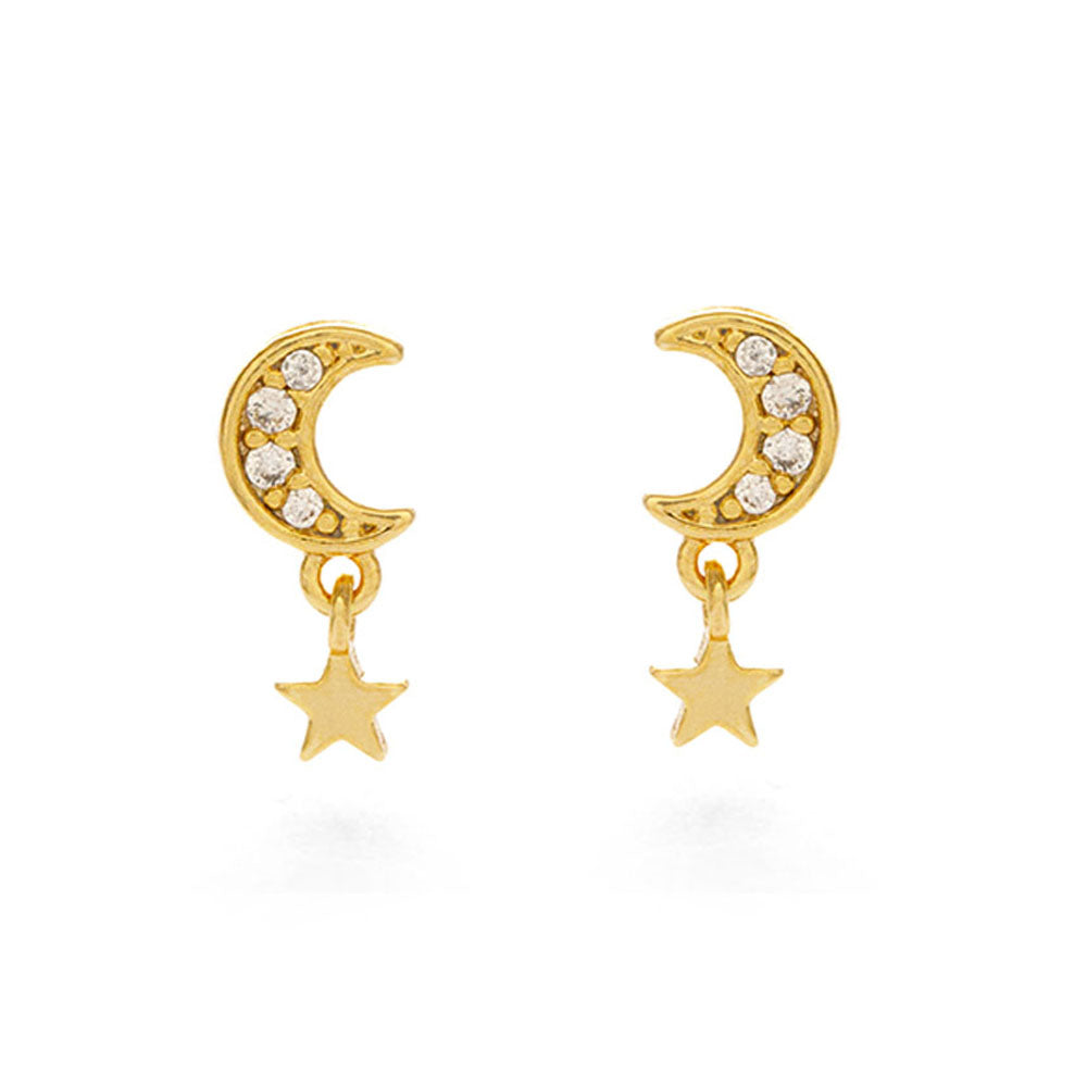 Crescent Moon and Star Stud Earrings