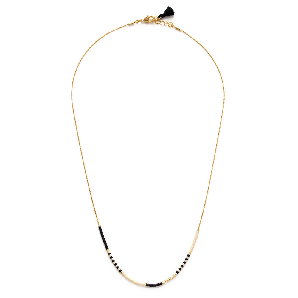 Miyuki Japanese Bead Necklace - Bone & Black