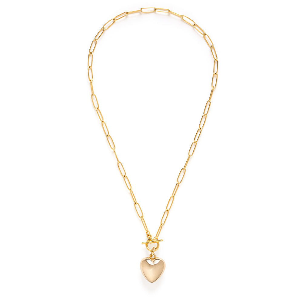 Puffed Heart on Paperclip Chain Necklace