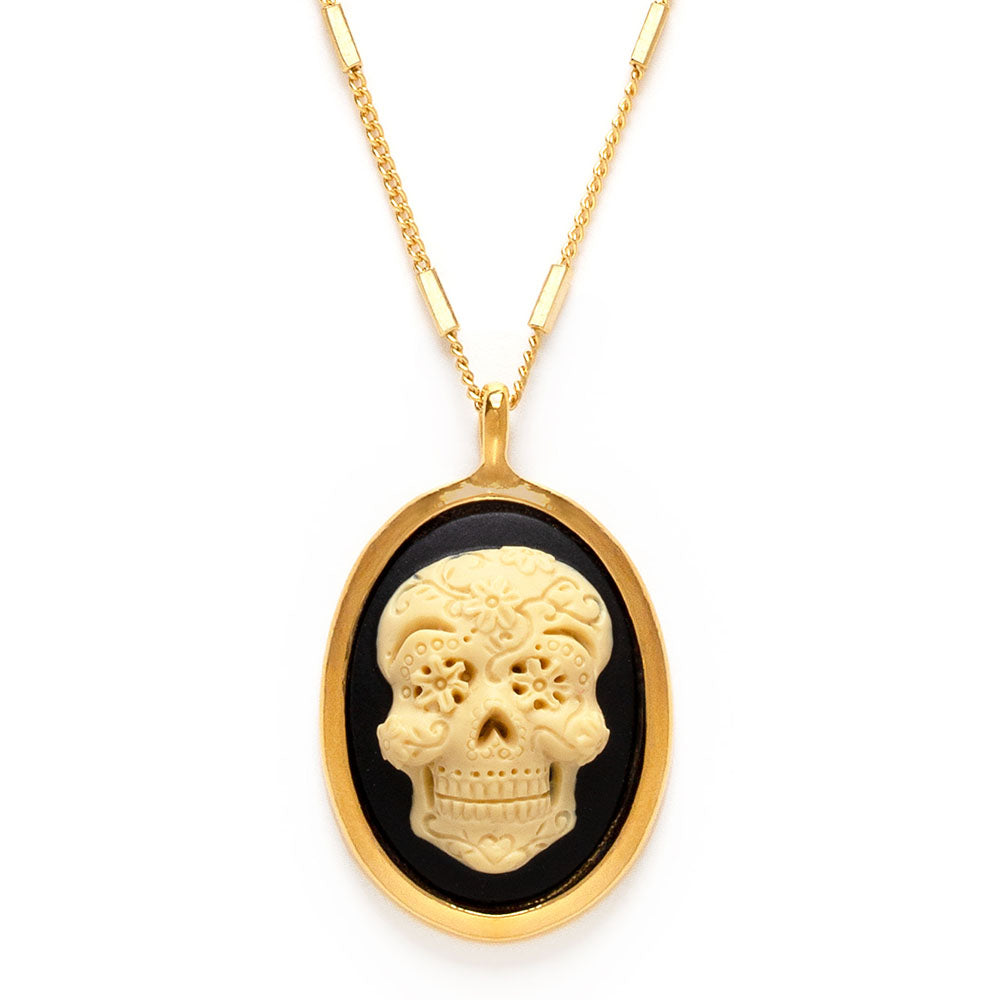 Mexican Sugar Skull Cameo Necklace