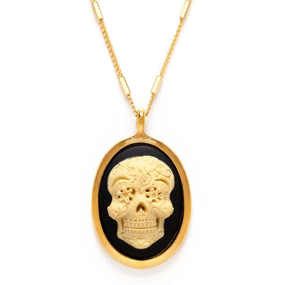 Mexican Sugar Skull Cameo Necklace