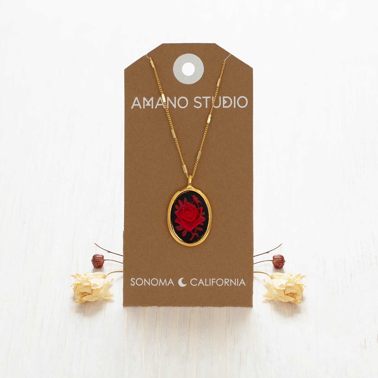 Victorian Red Rose Cameo Necklace