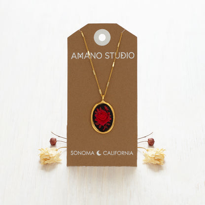 Victorian Red Rose Cameo Necklace