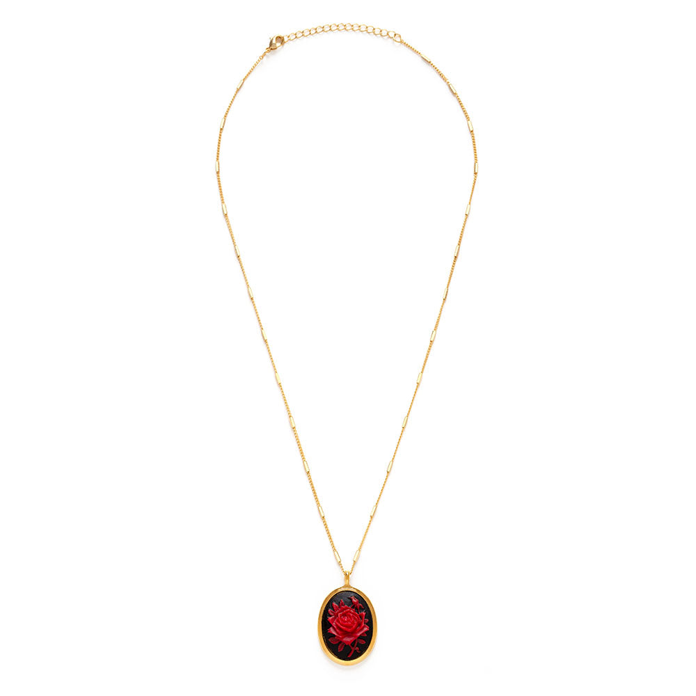 Victorian Red Rose Cameo Necklace