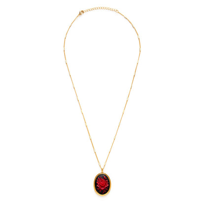 Victorian Red Rose Cameo Necklace