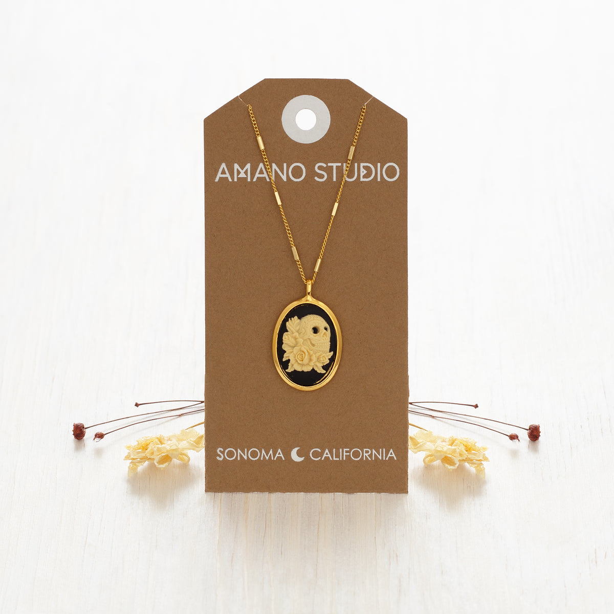 Sugar Skull and Roses Cameo Necklace