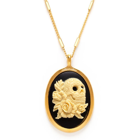 Sugar Skull and Roses Cameo Necklace