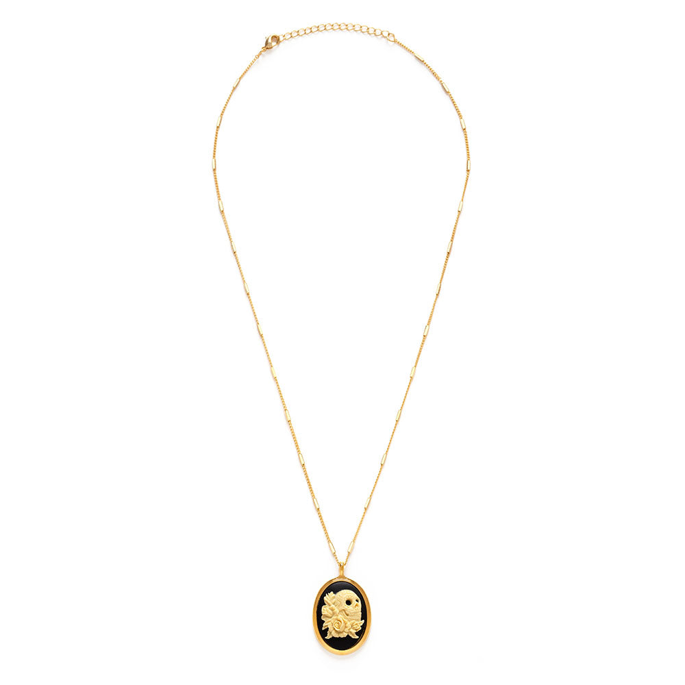 Sugar Skull and Roses Cameo Necklace