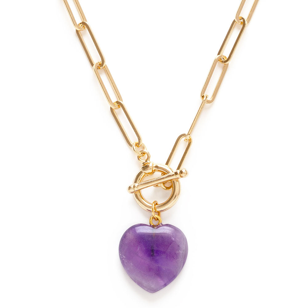 Gemstone Heart, Paperclip Chain Necklace