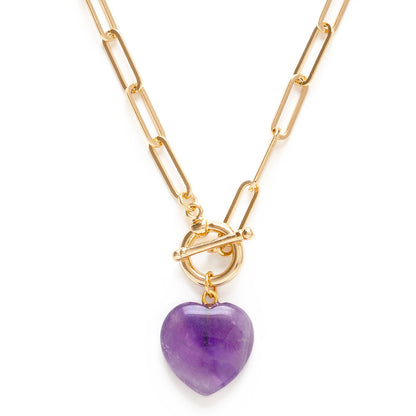 Gemstone Heart, Paperclip Chain Necklace