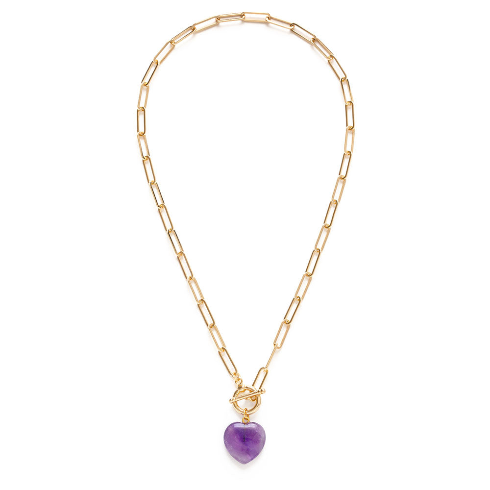 Gemstone Heart, Paperclip Chain Necklace