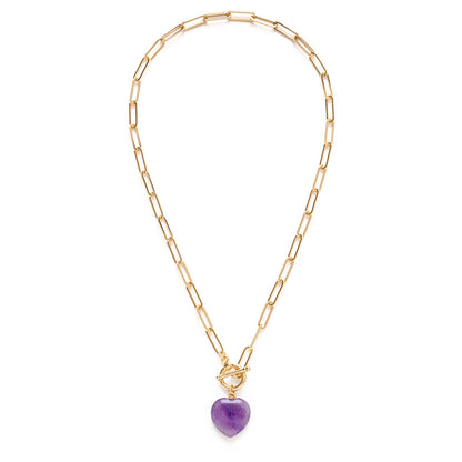 Gemstone Heart, Paperclip Chain Necklace
