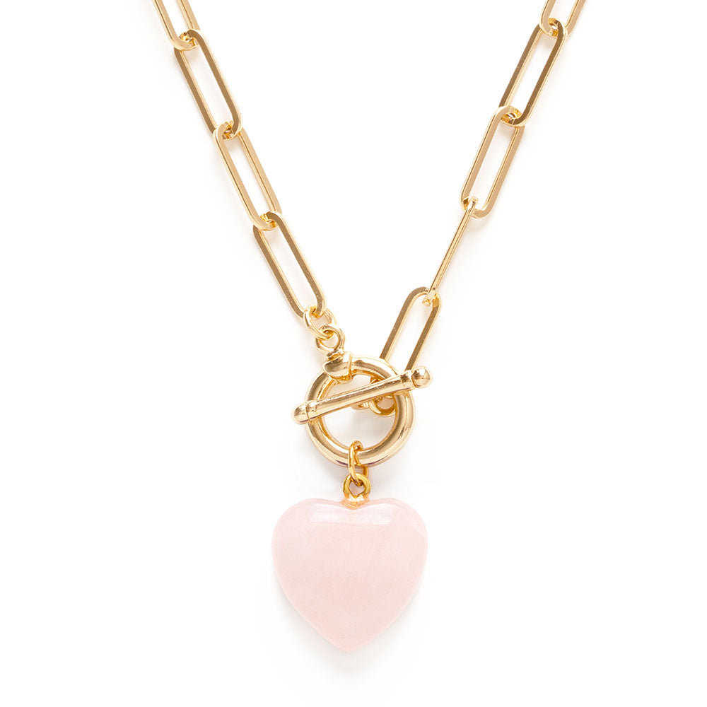 Gemstone Heart, Paperclip Chain Necklace