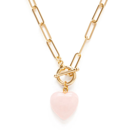 Gemstone Heart, Paperclip Chain Necklace