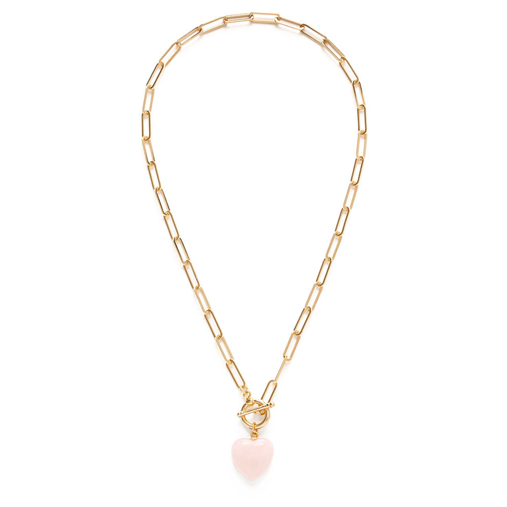 Gemstone Heart, Paperclip Chain Necklace
