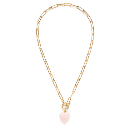 Gemstone Heart, Paperclip Chain Necklace