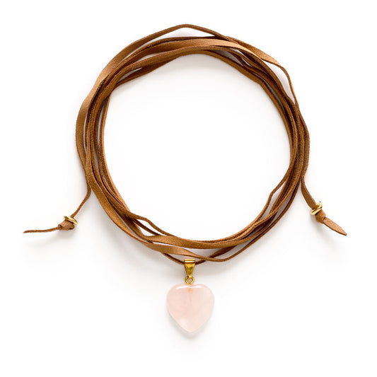 Rose Quartz Heart Wrap Necklace