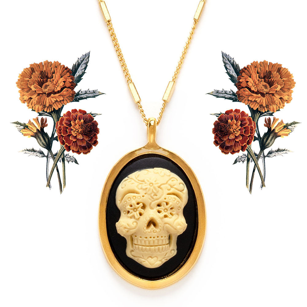 Mexican Sugar Skull Cameo Necklace