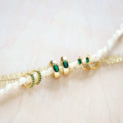 Emerald Chunky Huggie Hoops