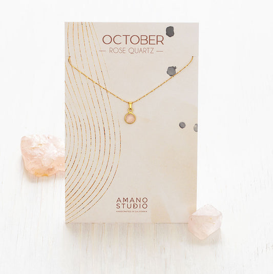 October Birthstone Necklace - Rose Quartz